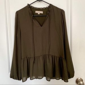 LOFT Ruffled Split Neck Peplum Blouse